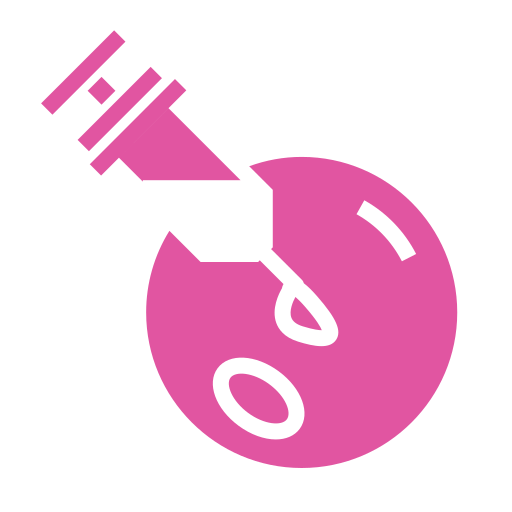 Abstract pink illustration of a pencil touching a broken circular shape on a black background.